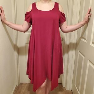 Mini Challis Shoulder Dress - Burgundy